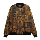 Bomber Jacket Carved Wood Tribal Symbols