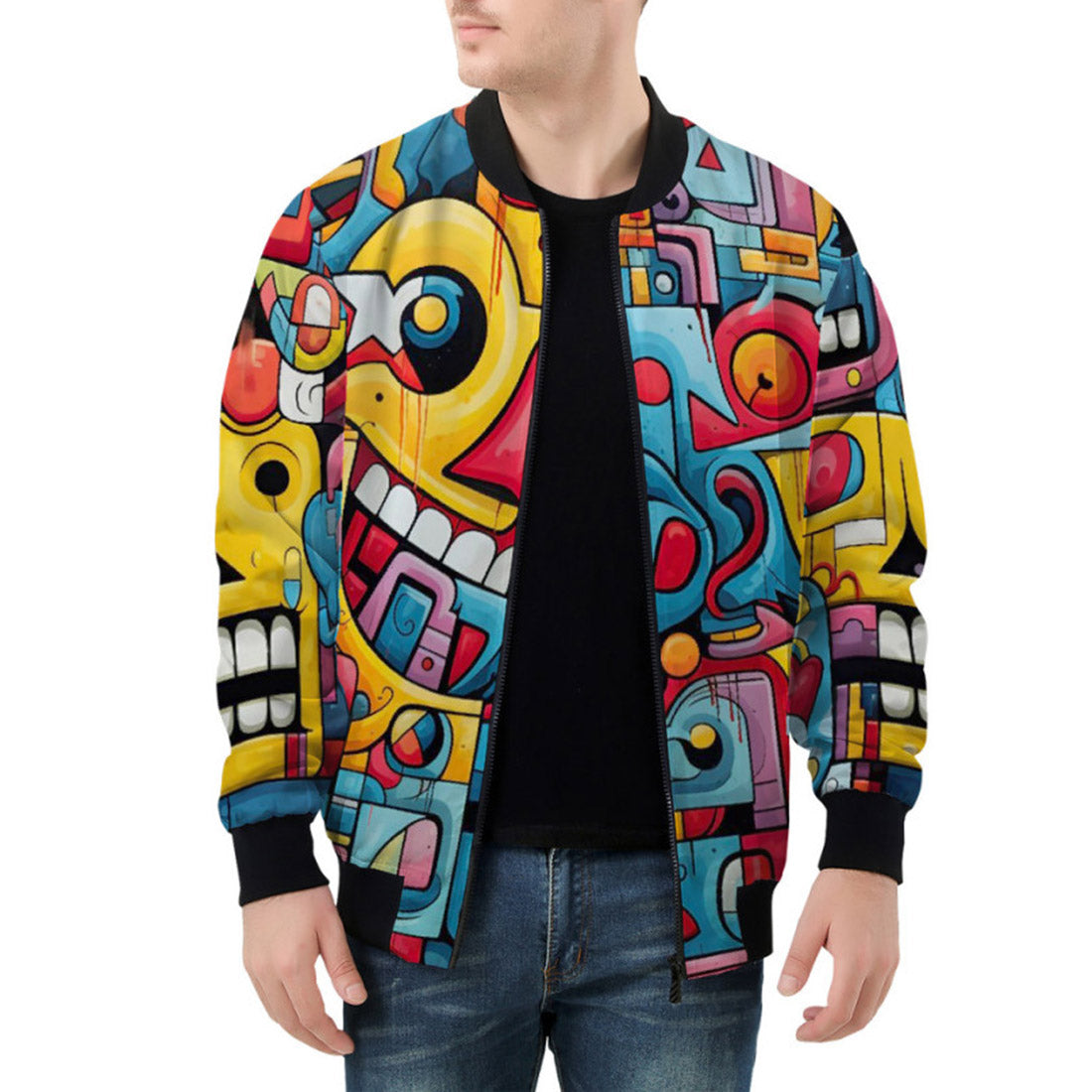 Bomber Jacket Colorful Robots Graffiti Art CoolWear