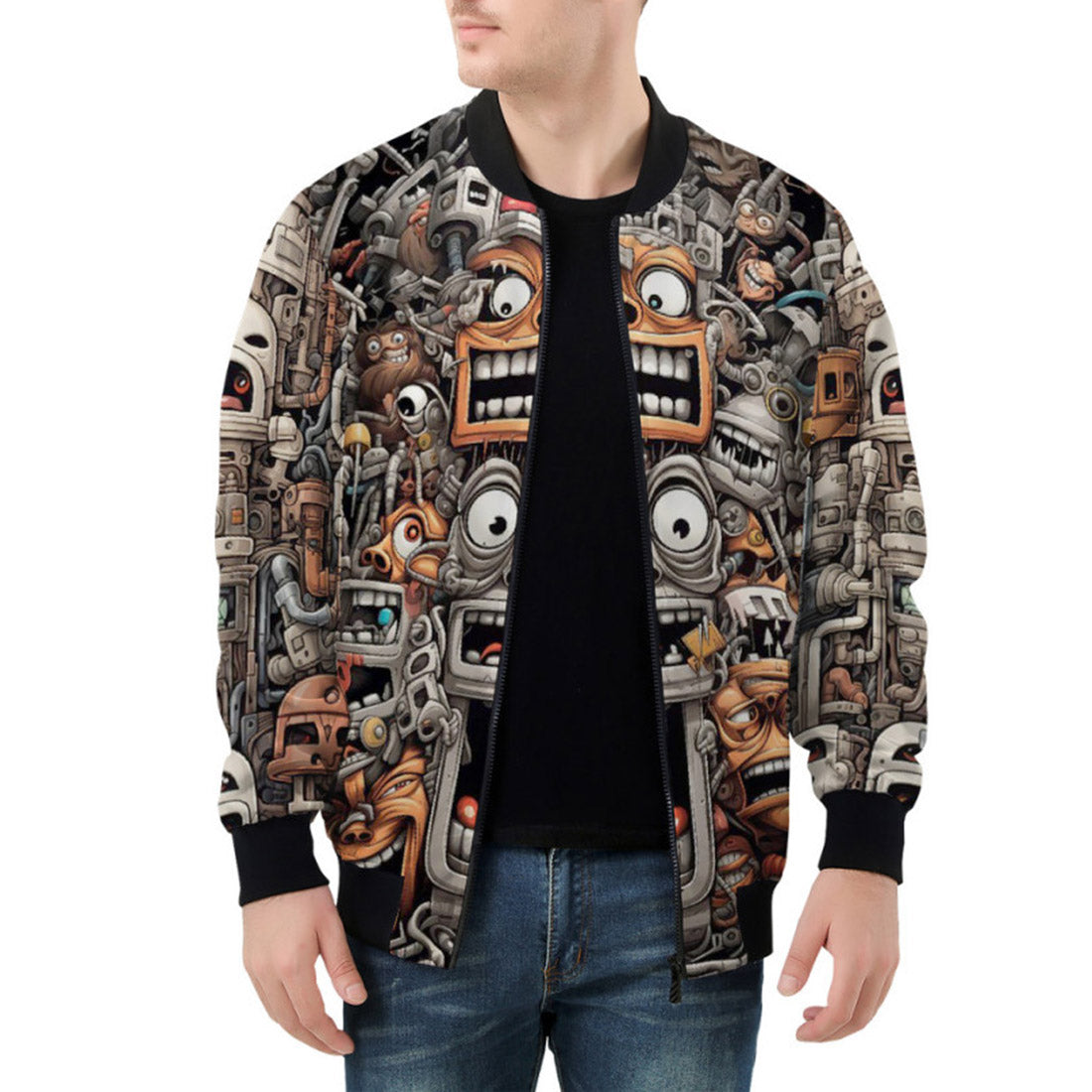Bomber Jacket Cartoon Robots Art CoolWear