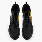 Casual Leather Chunky Boots Chinese Dragon Black Gold Graphic