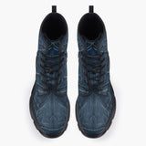 Casual Leather Chunky Boots Abstract Blue Denim Cloth Print