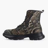 Casual Leather Chunky Boots Mayan Skull Carved Stone Wall Art