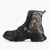 Casual Leather Chunky Boots Mayan Skull Carved Stone Wall Art