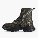 Casual Leather Chunky Boots Mayan Skull Carved Stone Wall Art