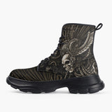 Casual Leather Chunky Boots Mayan Skull Carved Stone Wall Art