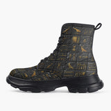 Casual Leather Chunky Boots Egypt Gold Symbols Stone Engraved Art