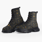 Casual Leather Chunky Boots Egypt Gold Symbols Stone Engraved Art