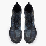 Casual Leather Chunky Boots Blue Jeans Patchwork