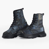 Casual Leather Chunky Boots Blue Jeans Patchwork