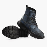 Casual Leather Chunky Boots Blue Jeans Patchwork