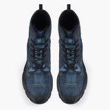 Casual Leather Chunky Boots Blue Denim Patchwork