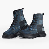 Casual Leather Chunky Boots Blue Denim Patchwork