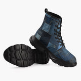 Casual Leather Chunky Boots Blue Denim Patchwork