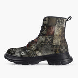 Casual Leather Chunky Boots Grungy Patchwork