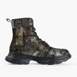Casual Leather Chunky Boots Grungy Patchwork