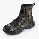 Casual Leather Chunky Boots Grungy Patchwork