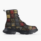 Casual Leather Chunky Boots Grungy Gothic Patchwork Collage