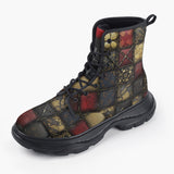 Casual Leather Chunky Boots Grungy Gothic Patchwork Collage