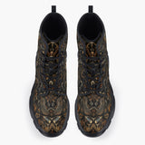 Casual Leather Chunky Boots Engraved Bronze Bird Artwork