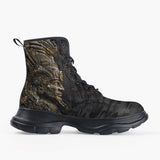 Casual Leather Chunky Boots Ancient Aztec Mask