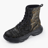 Casual Leather Chunky Boots Ancient Aztec Mask