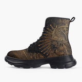 Casual Leather Chunky Boots Ancient Mexican Art