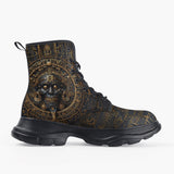 Casual Leather Chunky Boots Gold Aztec Skull Art