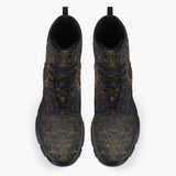 Casual Leather Chunky Boots Gold Aztec Skull Art