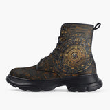 Casual Leather Chunky Boots Golden Mayan Art