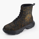 Casual Leather Chunky Boots Golden Mayan Art