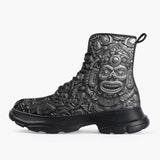 Casual Leather Chunky Boots Metal Mask Mayan Art