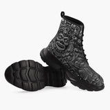 Casual Leather Chunky Boots Metal Mask Mayan Art
