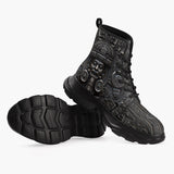 Casual Leather Chunky Boots Metal Mask Aztec Art