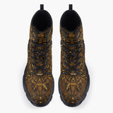 Casual Leather Chunky Boots Aztec Calendar Golden Artwork