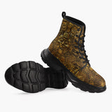 Casual Leather Chunky Boots Gold Aztec Calendar