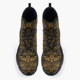 Casual Leather Chunky Boots Golden Mayan God Artwork