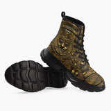 Casual Leather Chunky Boots Golden Mayan God Artwork