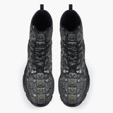 Casual Leather Chunky Boots Mayan Art Metal Ornaments