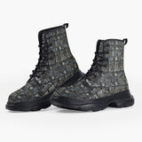 Casual Leather Chunky Boots Mayan Art Metal Ornaments