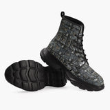 Casual Leather Chunky Boots Mayan Art Metal Ornaments