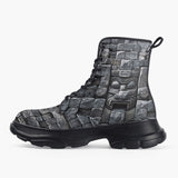 Casual Leather Chunky Boots Bricks Wall Mayan Temple Art