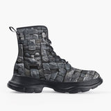 Casual Leather Chunky Boots Bricks Wall Mayan Temple Art