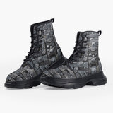 Casual Leather Chunky Boots Bricks Wall Mayan Temple Art