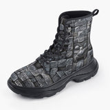 Casual Leather Chunky Boots Bricks Wall Mayan Temple Art