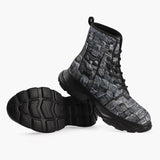 Casual Leather Chunky Boots Bricks Wall Mayan Temple Art