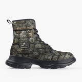 Casual Leather Chunky Boots Stone Wall Mayan Temple