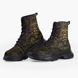 Casual Leather Chunky Boots Ancient Aztec Gold Mask