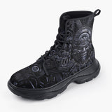 Casual Leather Chunky Boots Ancient Metal Mayan Art