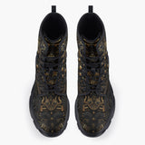 Casual Leather Chunky Boots Mayan Art Gold Mask