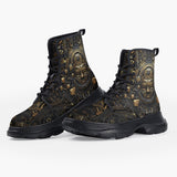 Casual Leather Chunky Boots Mayan Art Gold Mask